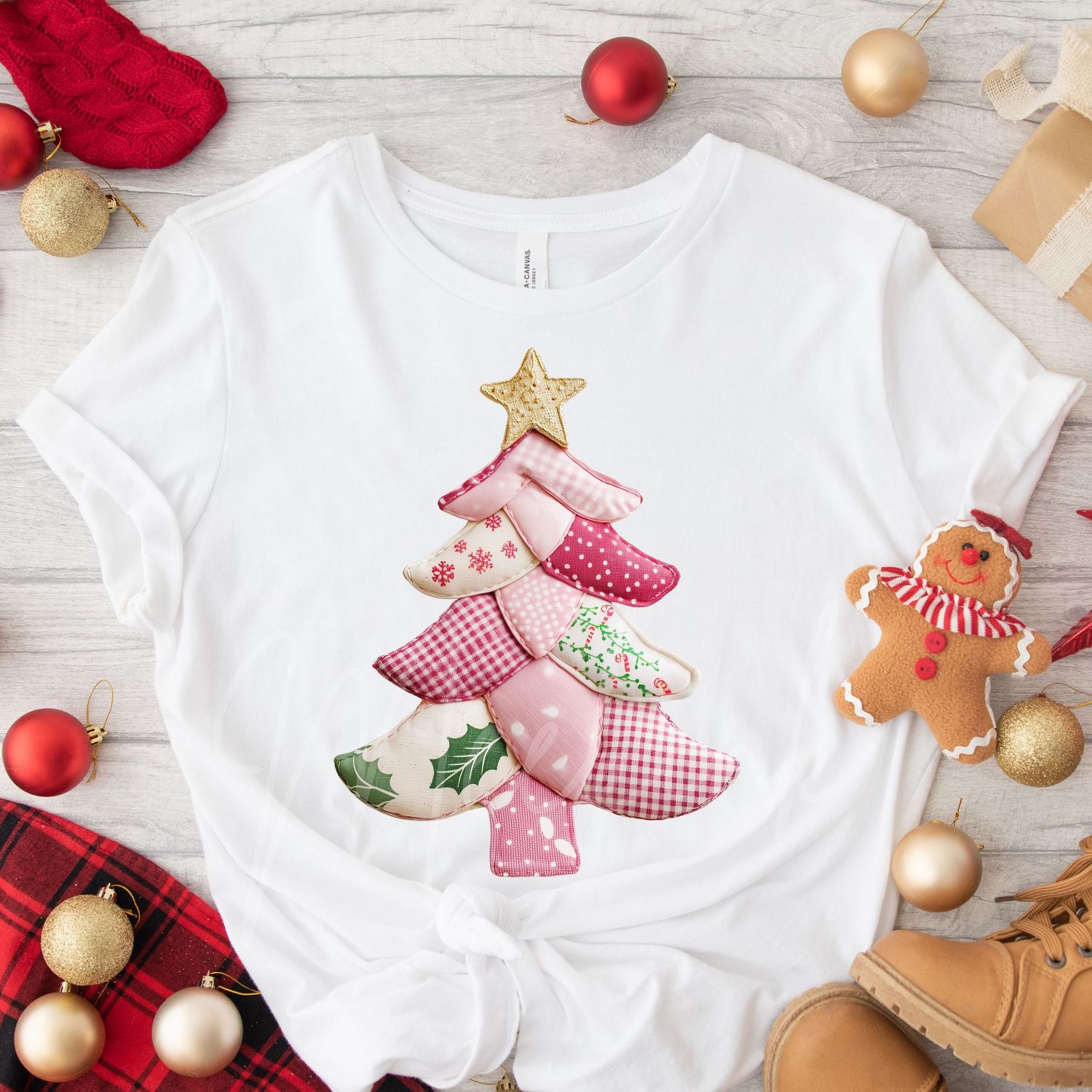 Patchwork Effect Pink Christmas Tree DTF Decal