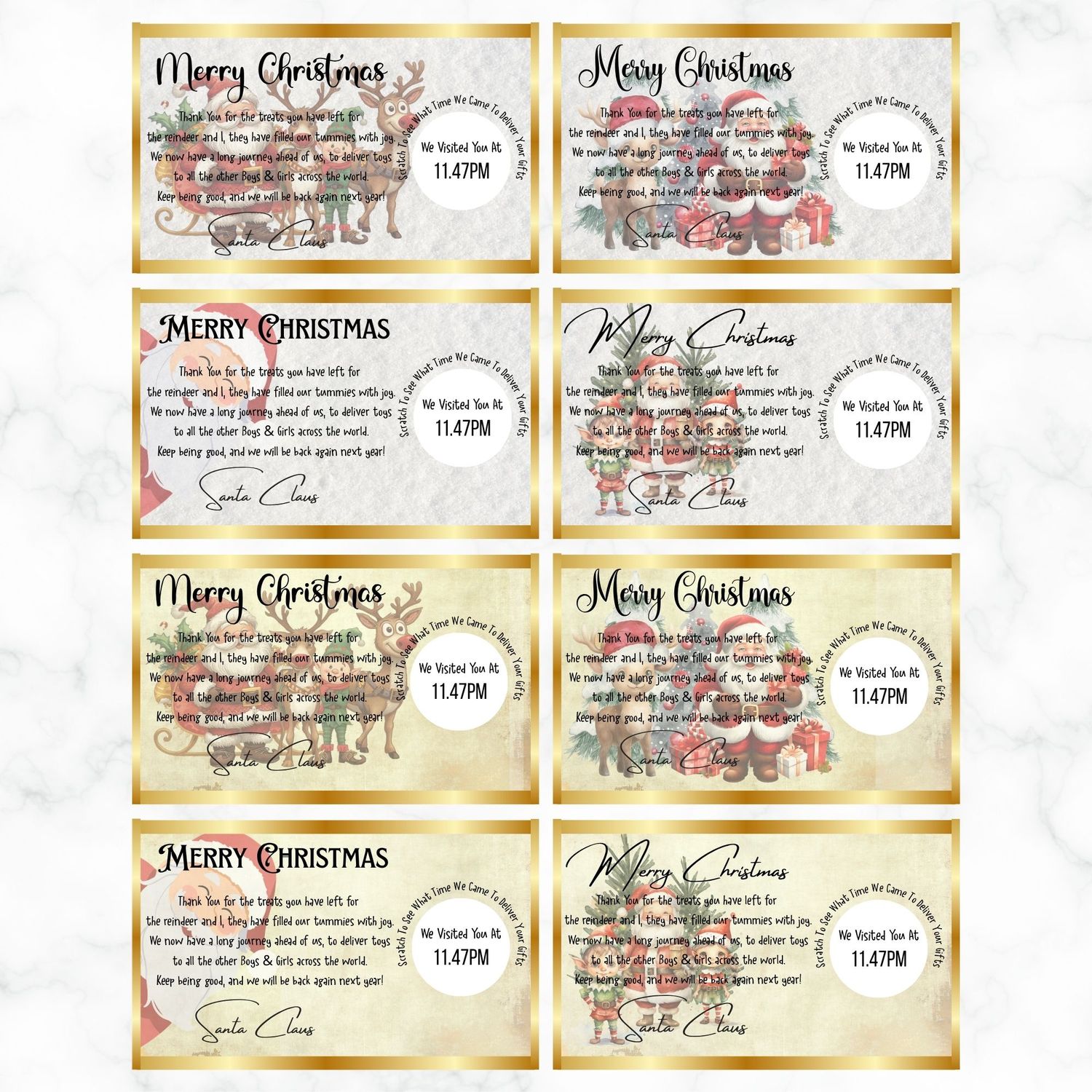 Pack of 8 x Santa's Note &amp; Time Scratchcards