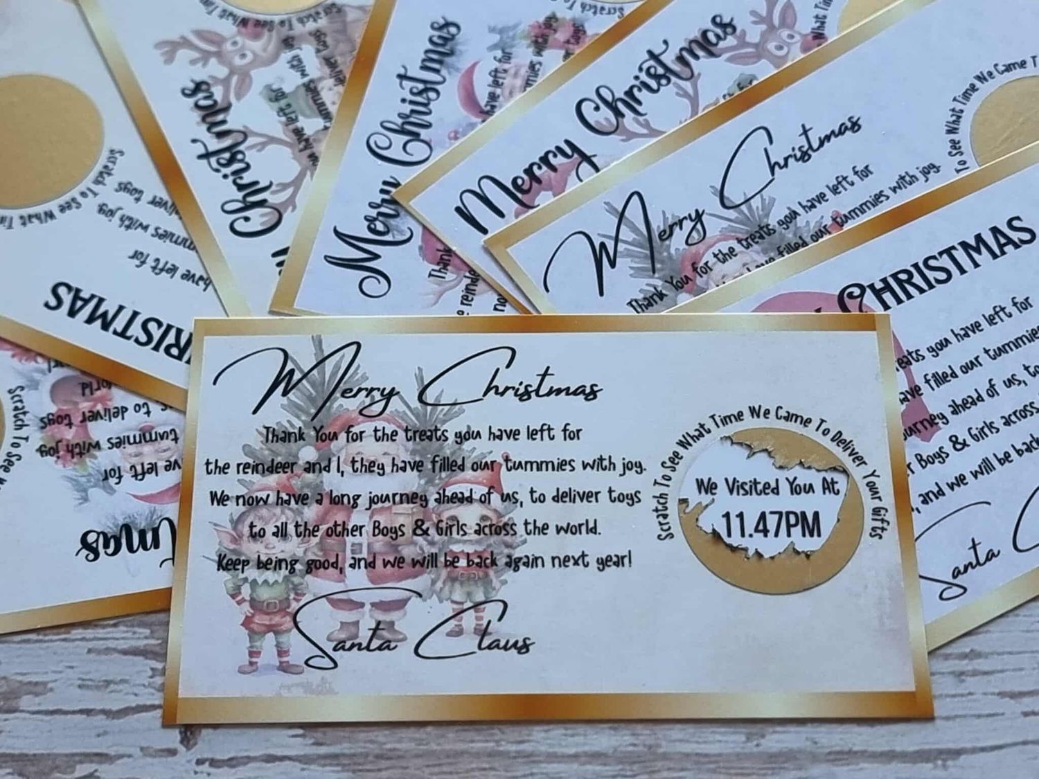 Pack of 8 x Santa&#39;s Note &amp; Time Scratchcards