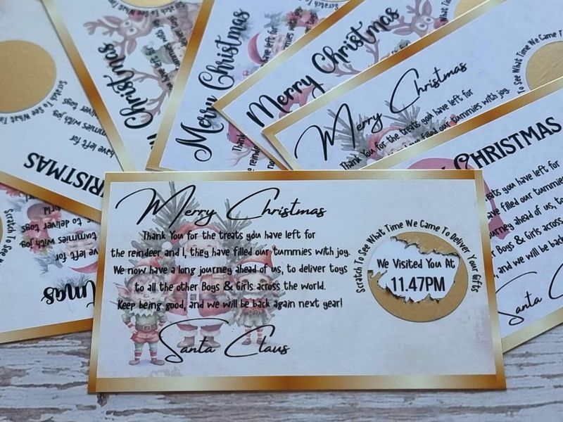 Pack of 8 x Santa&#39;s Note &amp; Time Scratchcards