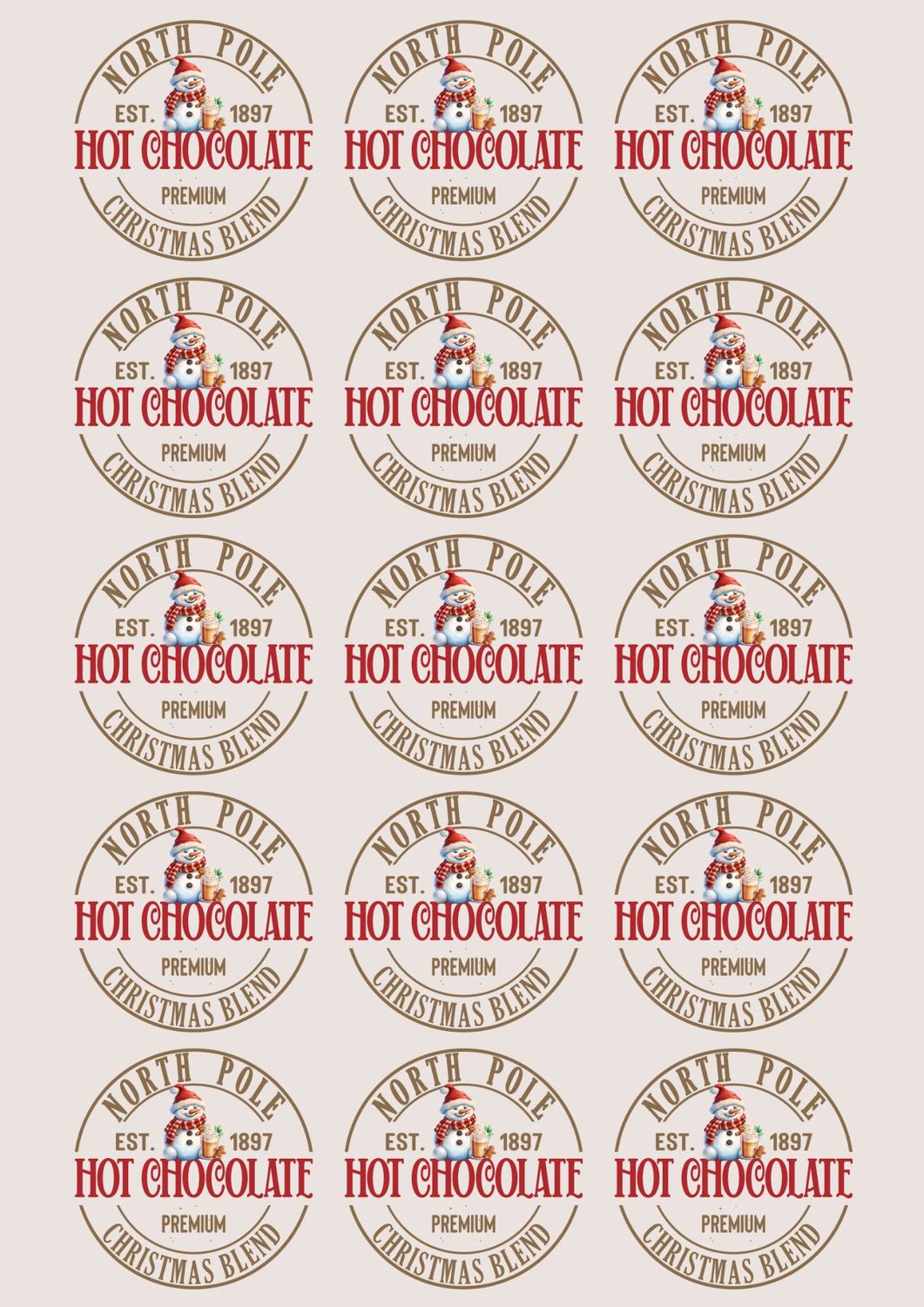 Hot Choccy Snowman A3 Sheet UVDTF Decals