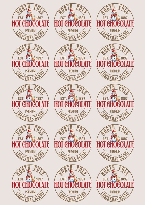 Hot Choccy Snowman A3 Sheet UVDTF Decals