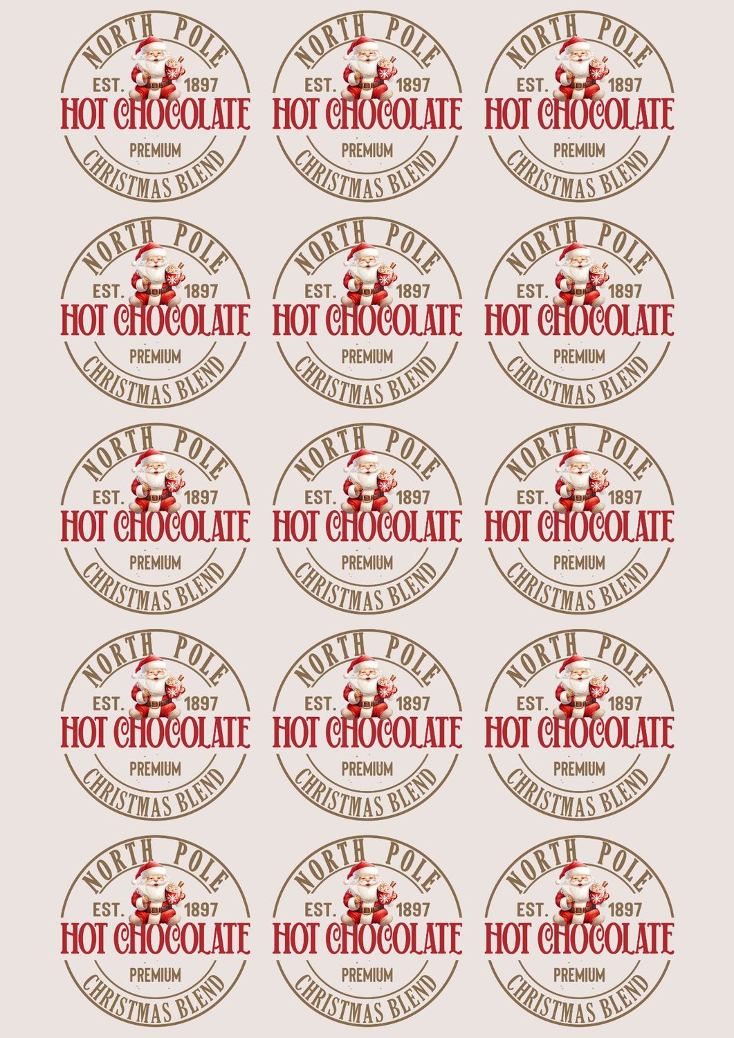 Hot Choccy Santa A3 Sheet UVDTF Decals
