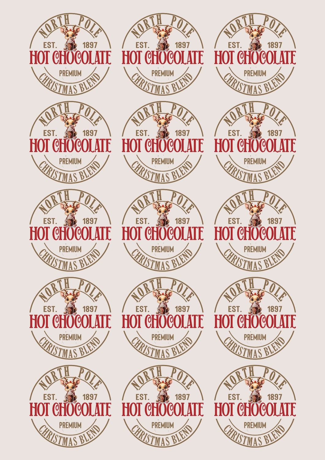 Hot Choccy Reindeer A3 Sheet UVDTF Decals