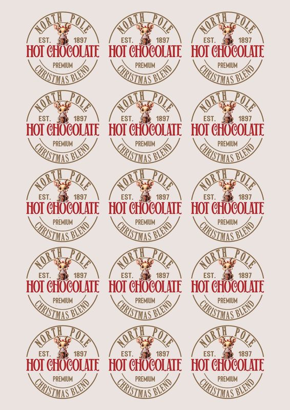 Hot Choccy Reindeer A3 Sheet UVDTF Decals