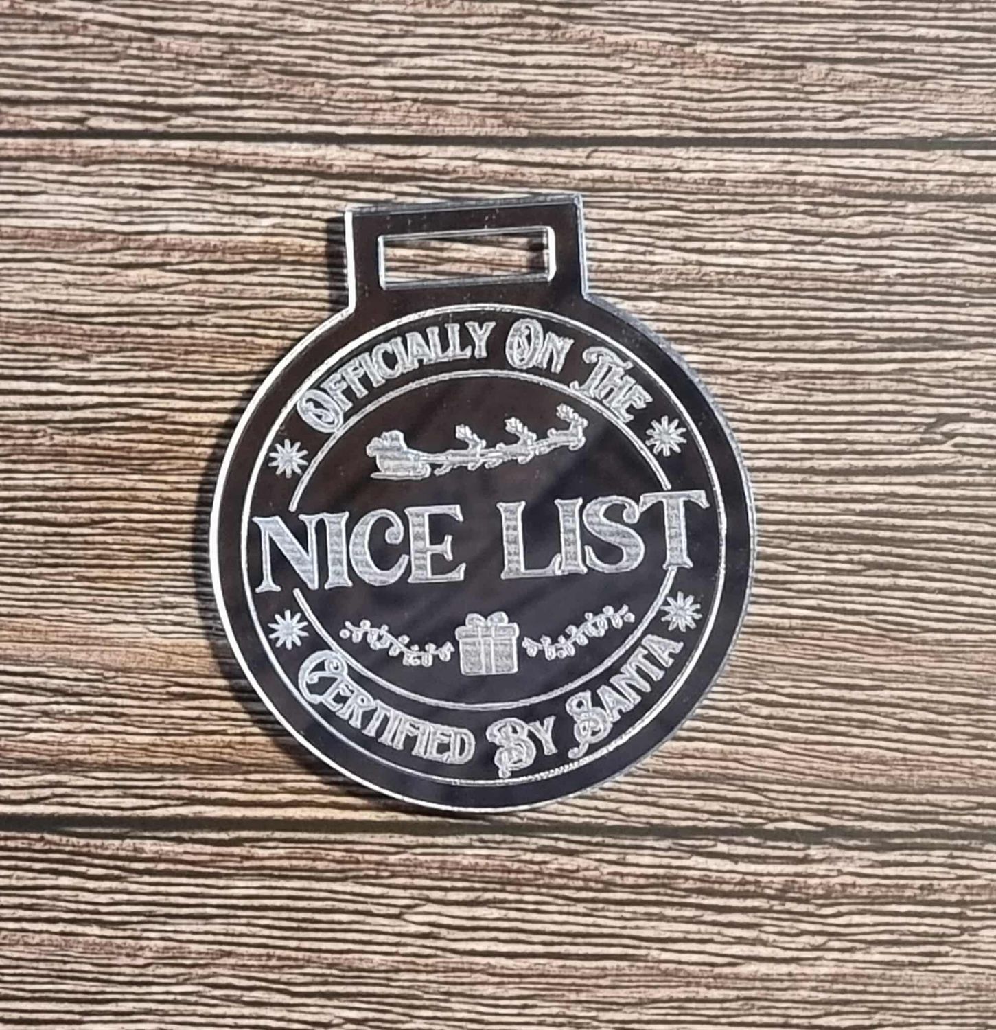 Nice List 3mm Silver Mirrored Acrylic Medal