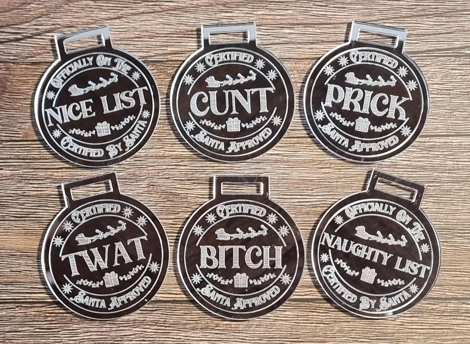 6 x Medal Selection As Pictured 3mm Silver Mirrored Acrylic Medal