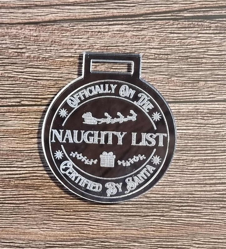 Naughty List 3mm Silver Mirrored Acrylic Medal