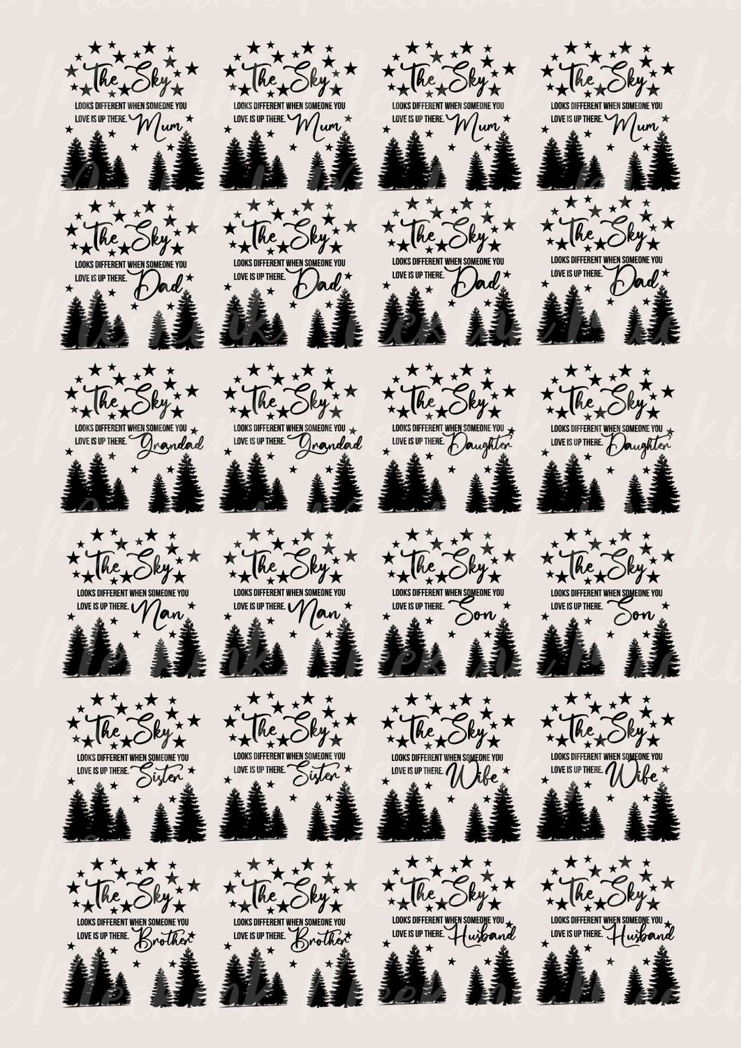 The Sky Mixed Title Memorial A3 Sheet UVDTF or DTF Decal
