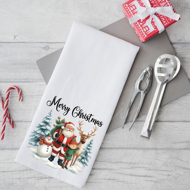 Merry Christmas Santa &amp; Friends Tea Towel DTF Decal Design