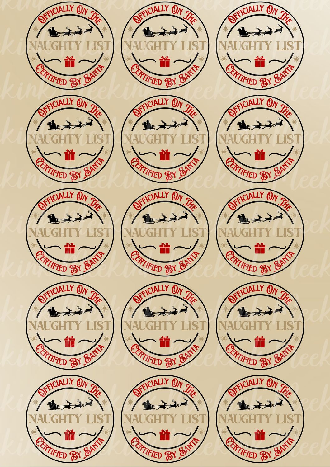 Naughty List A3 Sheet UVDTF Decals