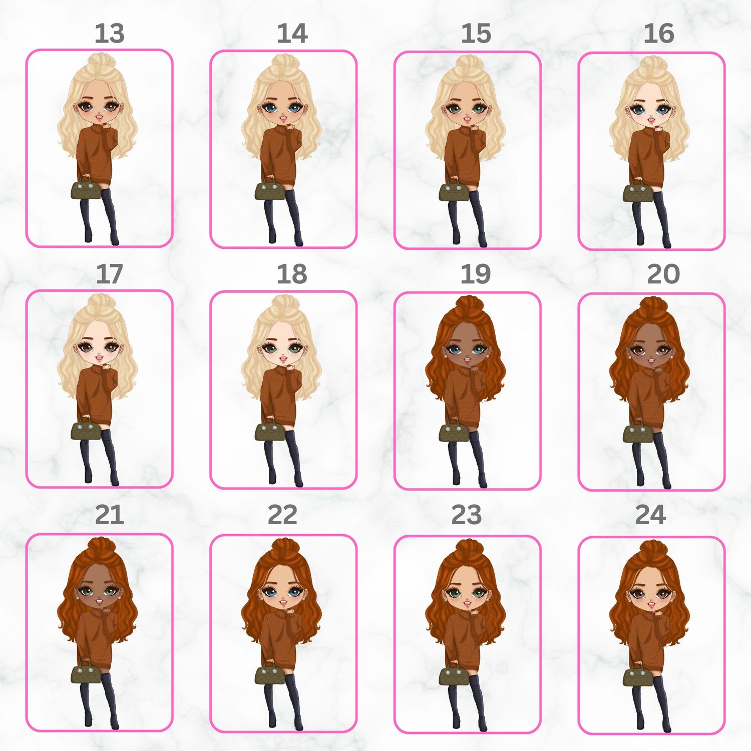 Autumn Girl Chibi Doll UVDTF or DTF Decal