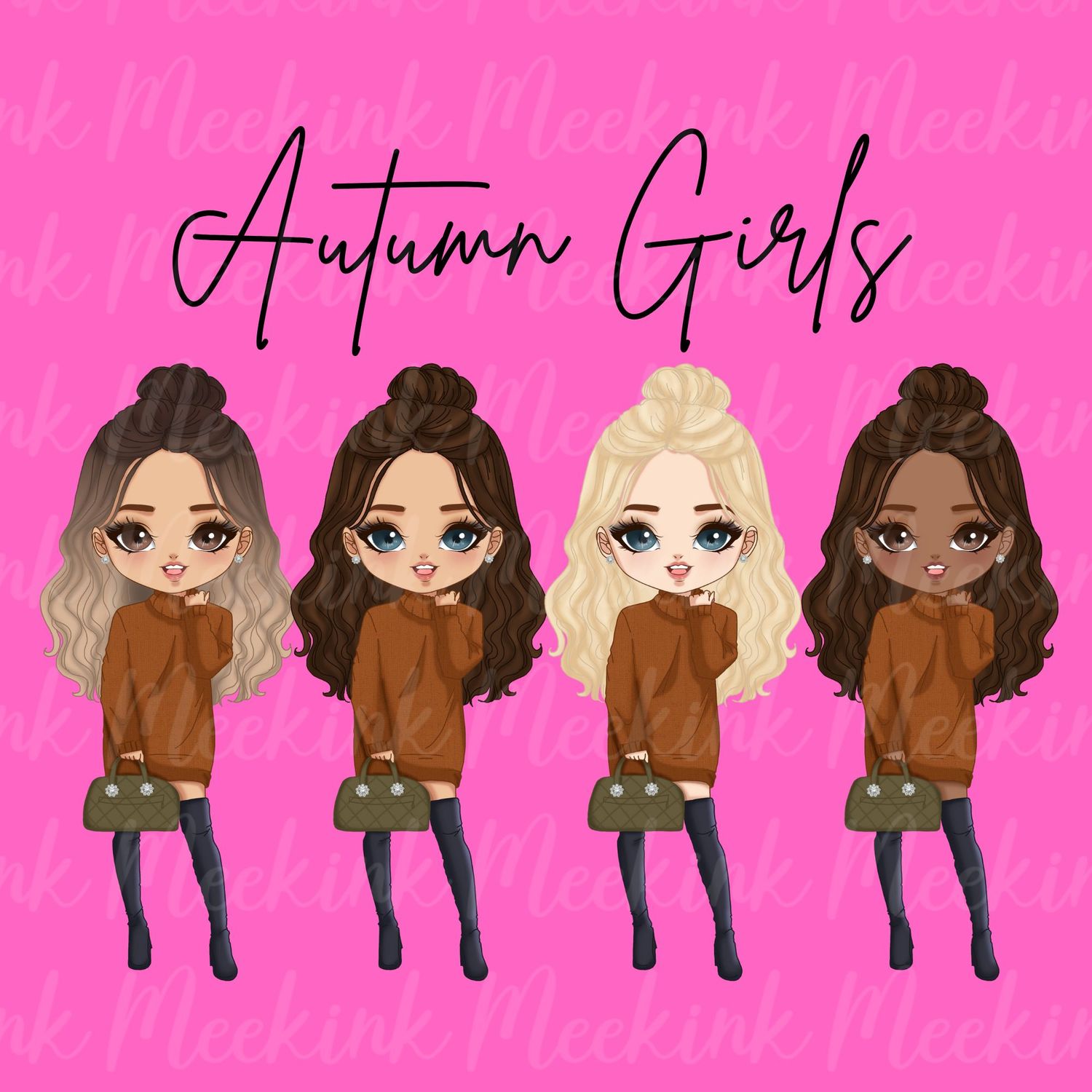 Autumn Girl Chibi Doll UVDTF or DTF Decal
