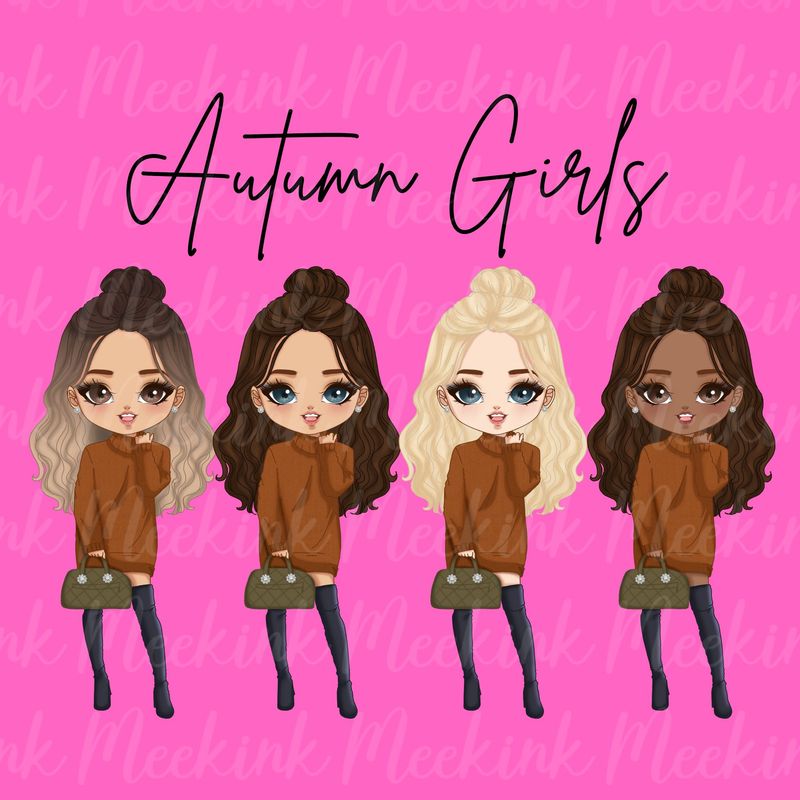 Autumn Girl Chibi Doll UVDTF or DTF Decal