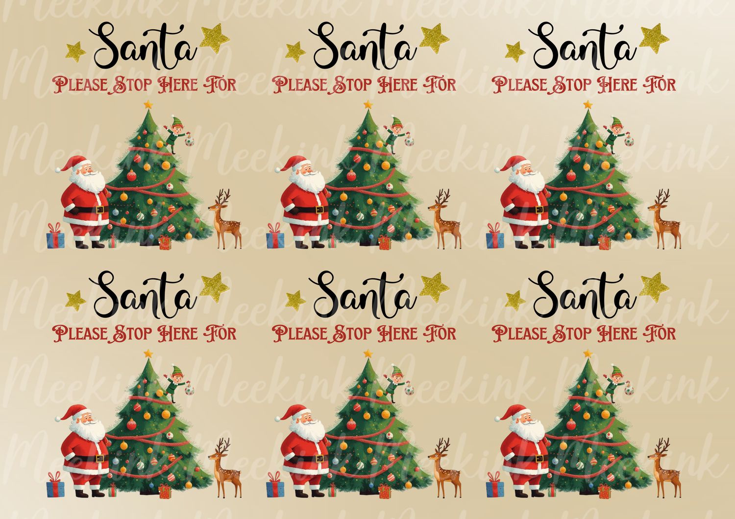 Santa Stop Here Design 3 Sheet UVDTF or DTF Decals