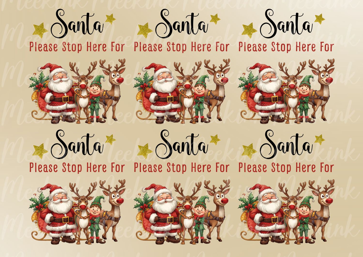 Santa Stop Here Design 4 Sheet UVDTF or DTF Decals