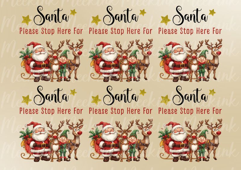 Santa Stop Here Design 4 Sheet UVDTF or DTF Decals