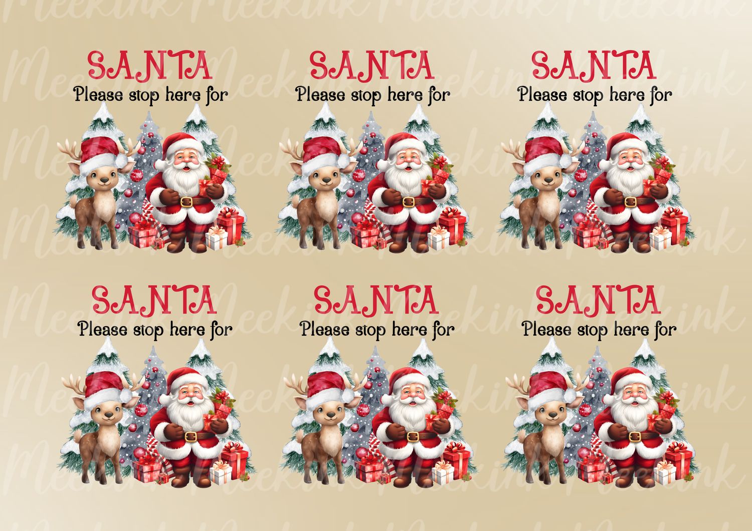 Santa Stop Here Design 1 Sheet UVDTF or DTF Decals