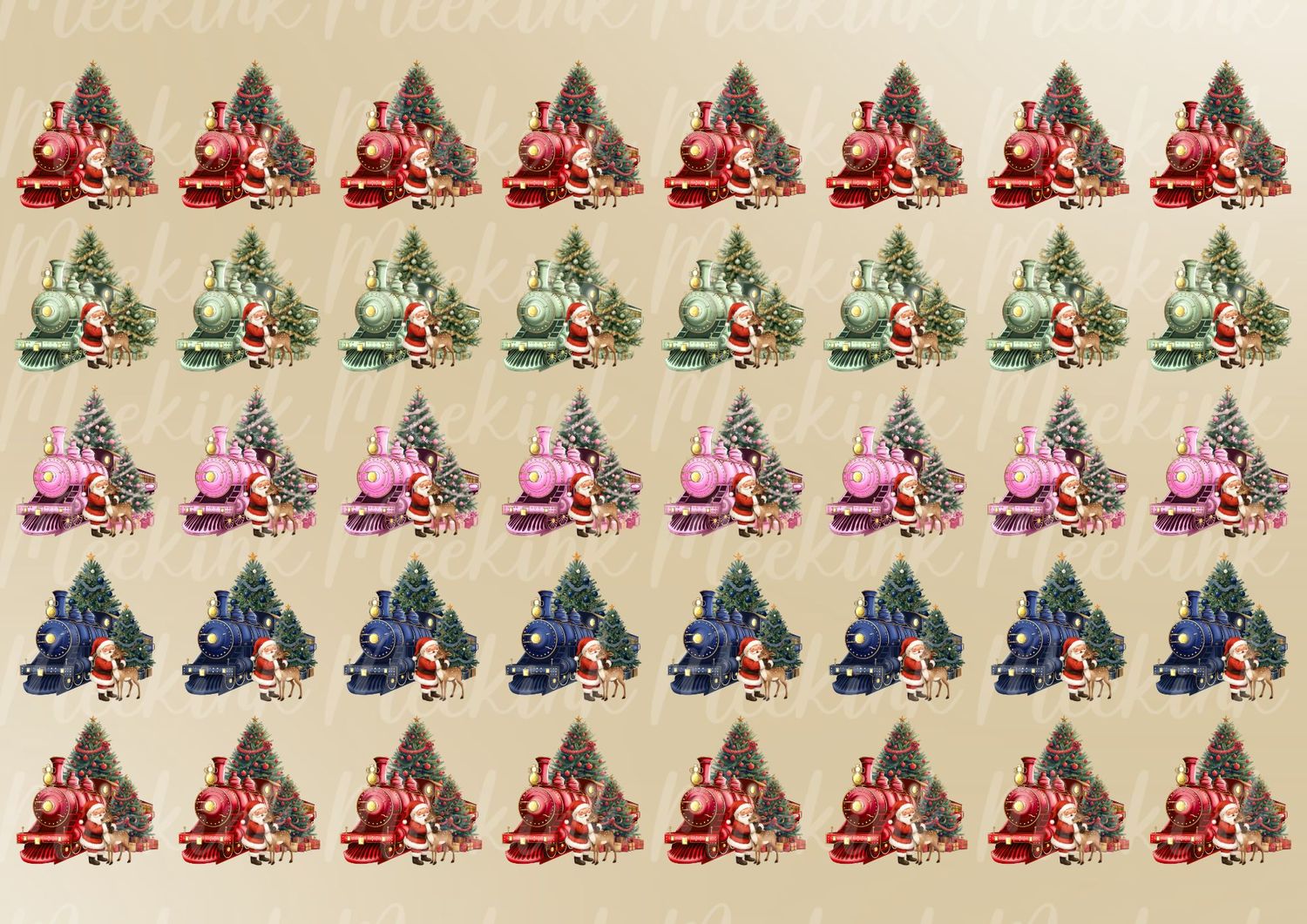 Santa Reindeer Hug Train A4 DTF Decals