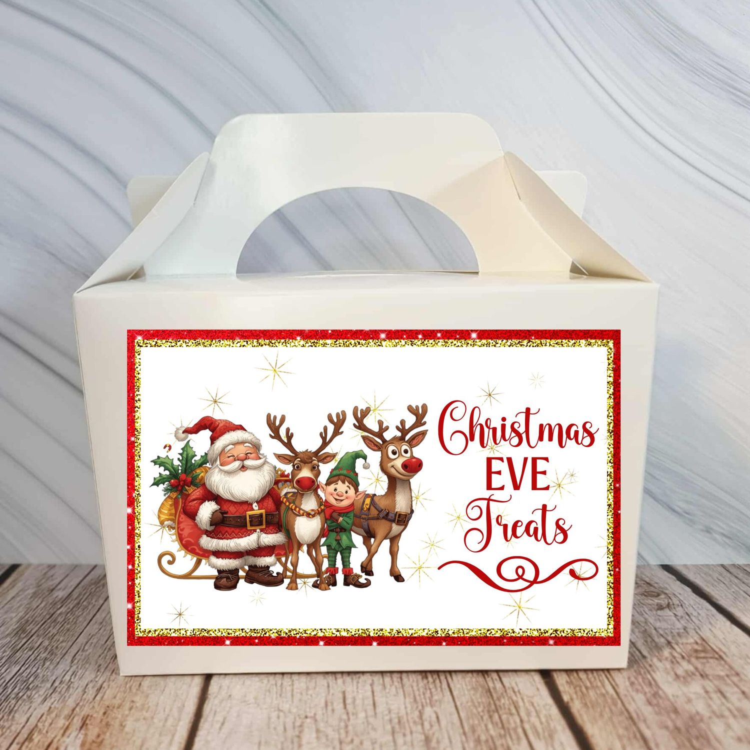 Personalised Train Christmas Eve Treat Box Sticker Santa Friends