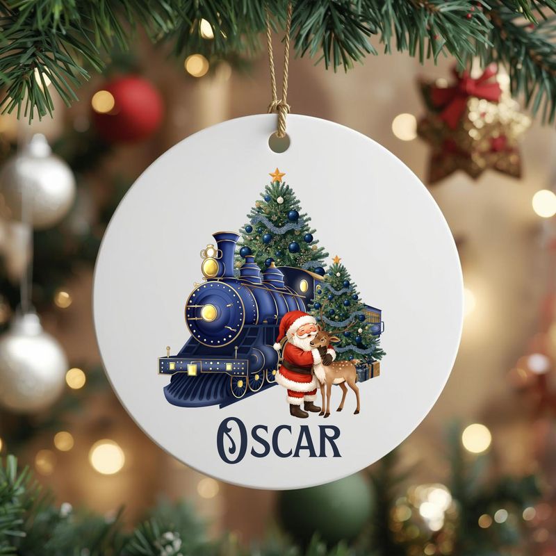 Personalised Santa Cuddling Reindeer Navy Blue UVDTF or DTF Decal