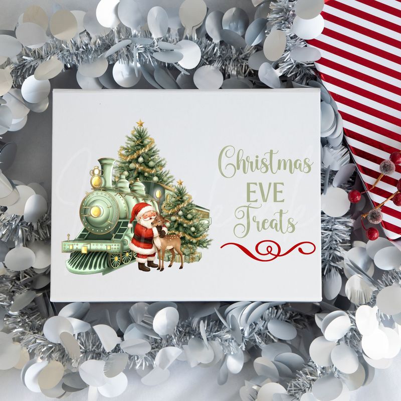 Santa Cuddling Reindeer Sage Green Christmas Eve Box UVDTF or DTF Decal