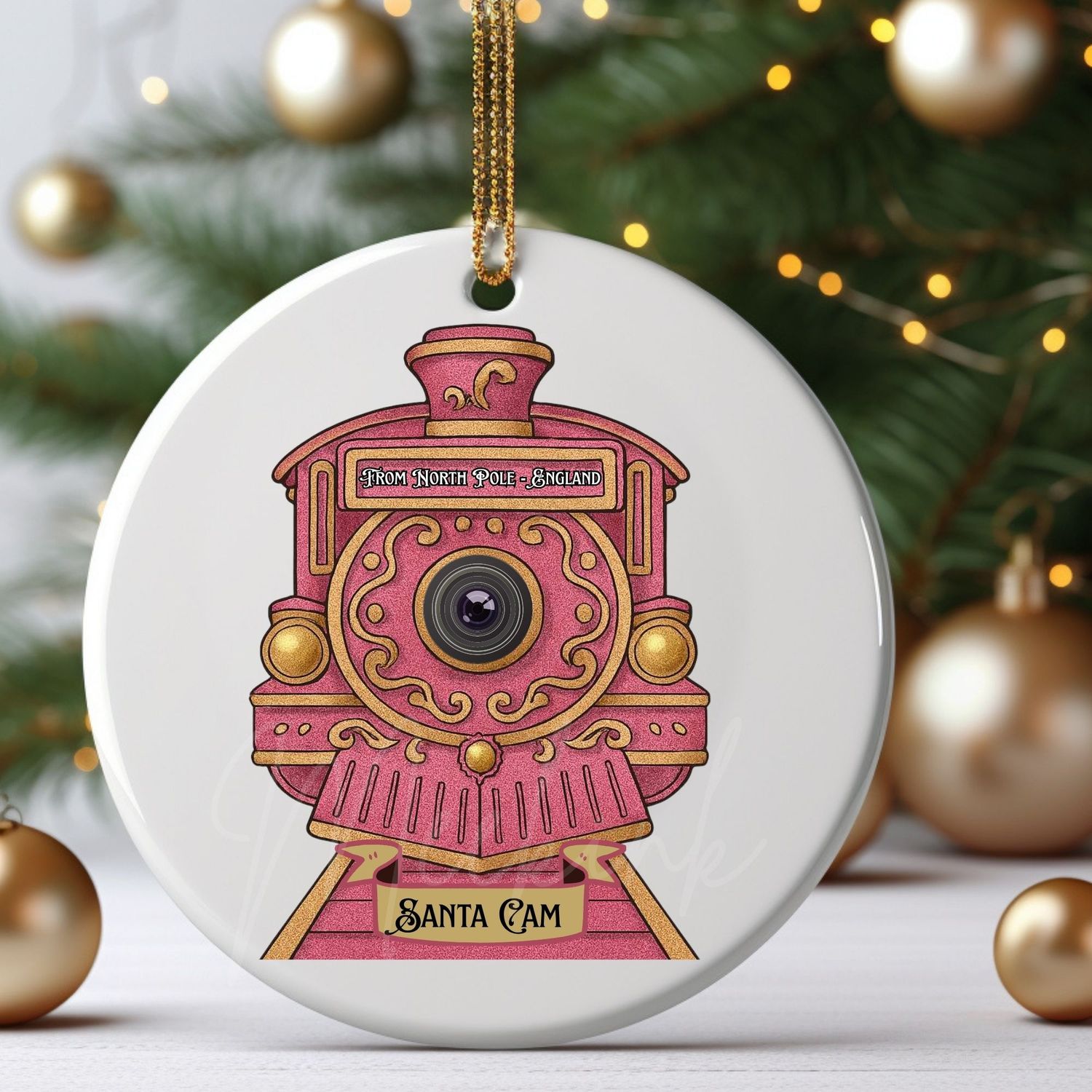 Pink Train Santa Cam UVDTF or DTF Decal