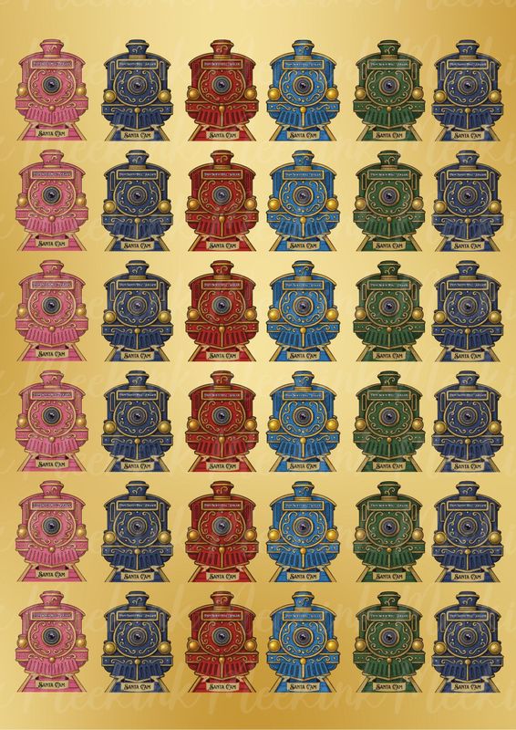 Santa Cam Train Mixed Colour A3 Sheet UVDTF Decals