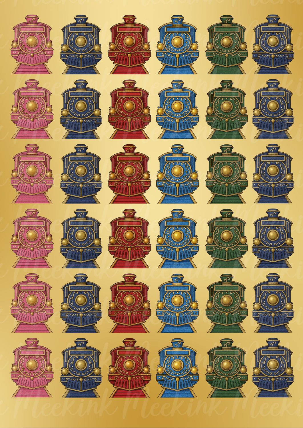 Front Train Mixed Colour A3 Sheet UVDTF Decals