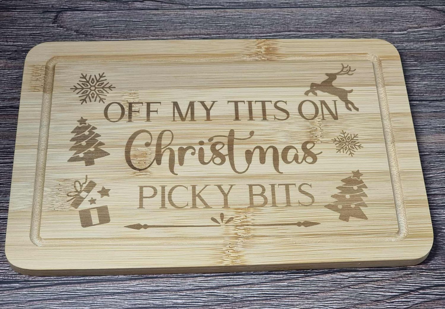 Off My Tits On Christmas Picky Bits Laser Engraved Mini Board