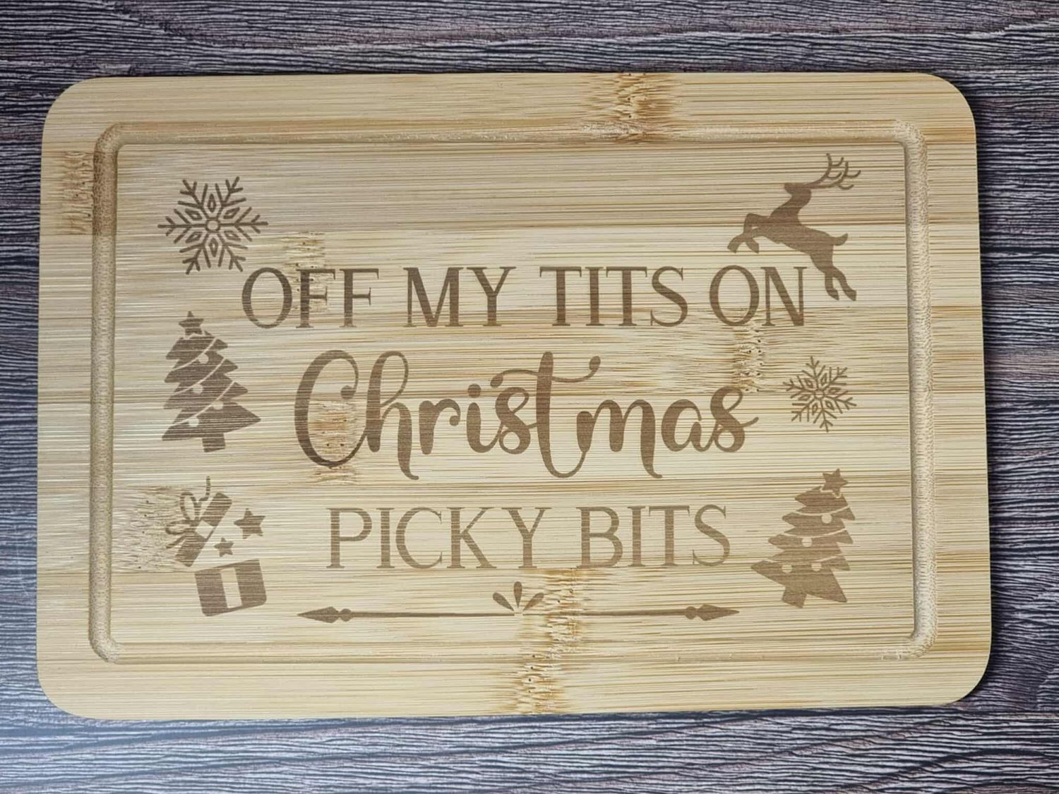 Off My Tits On Christmas Picky Bits Laser Engraved Mini Board