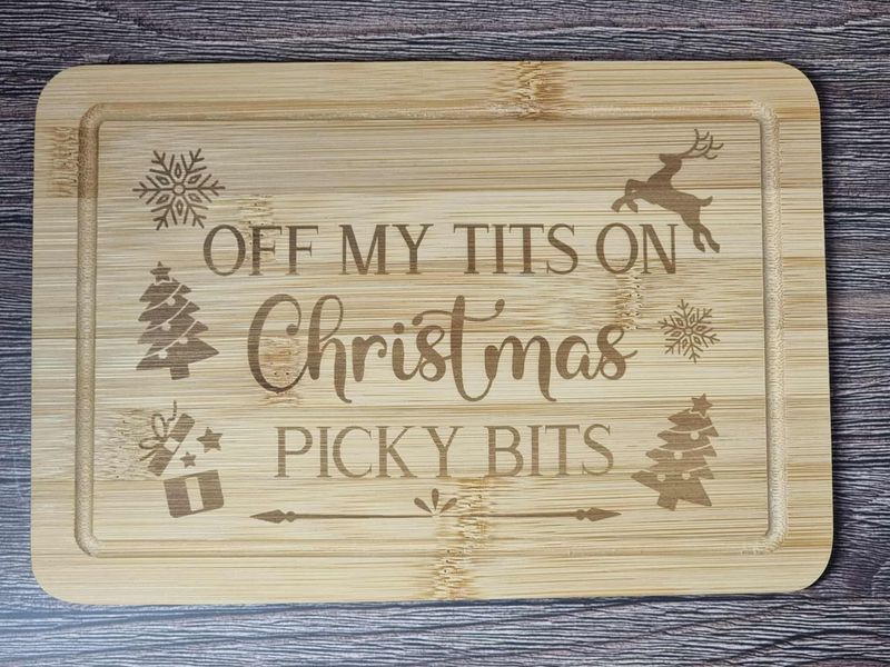 Off My Tits On Christmas Picky Bits Laser Engraved Mini Board