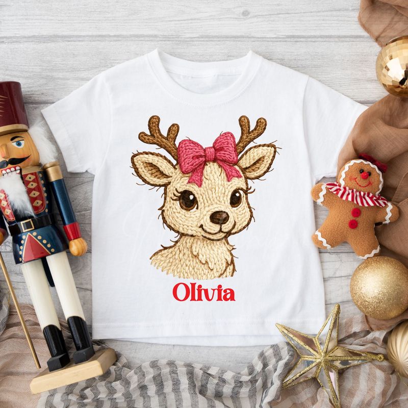 Reindeer Pink Bow DTF Decal