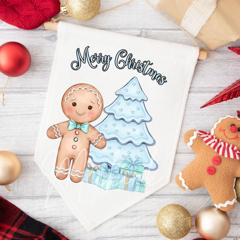 Pink &amp; Turquoise Blue Gingerbread Christmas Tree UVDTF or DTF Decal