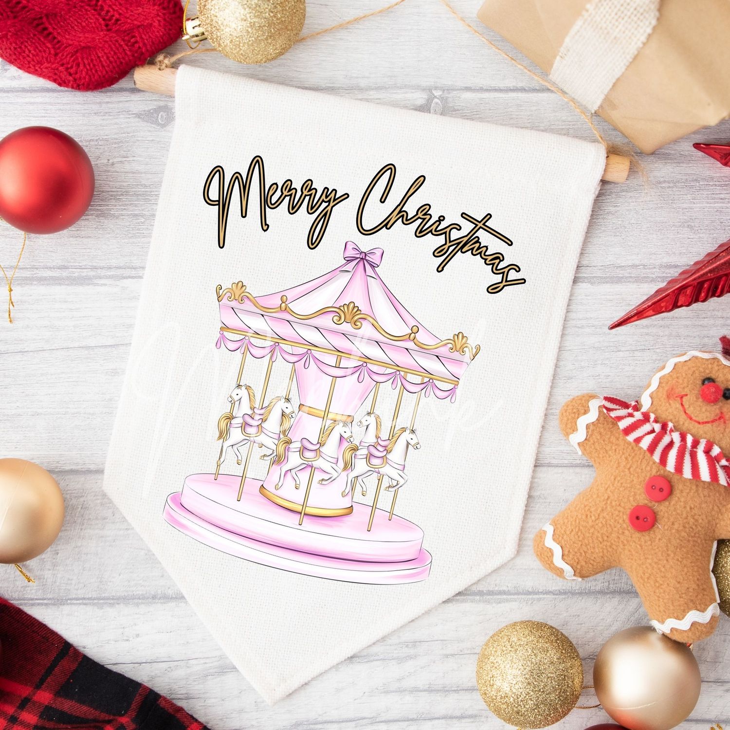 Pink Merry Go Round Christmas UVDTF or DTF Decal