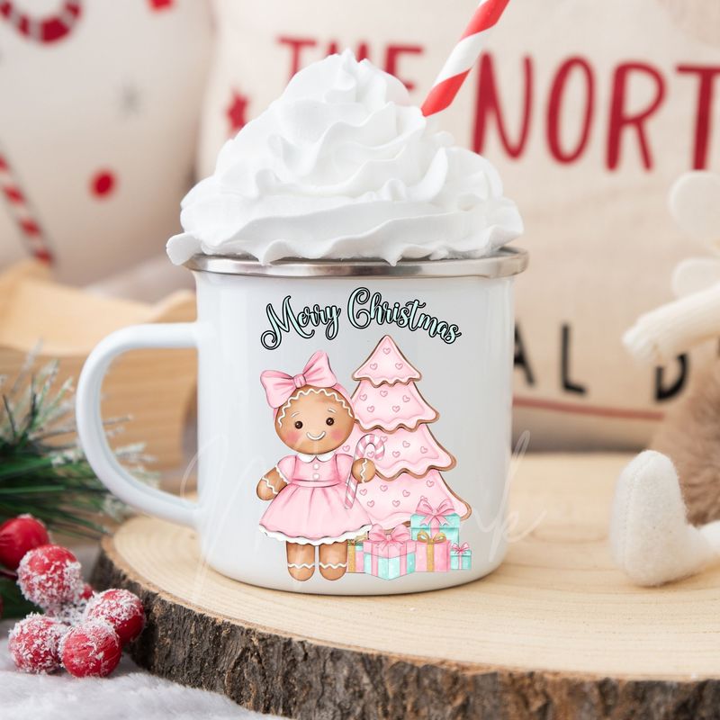 Pink &amp; Turquoise Gingerbread Christmas Tree UVDTF or DTF Decal