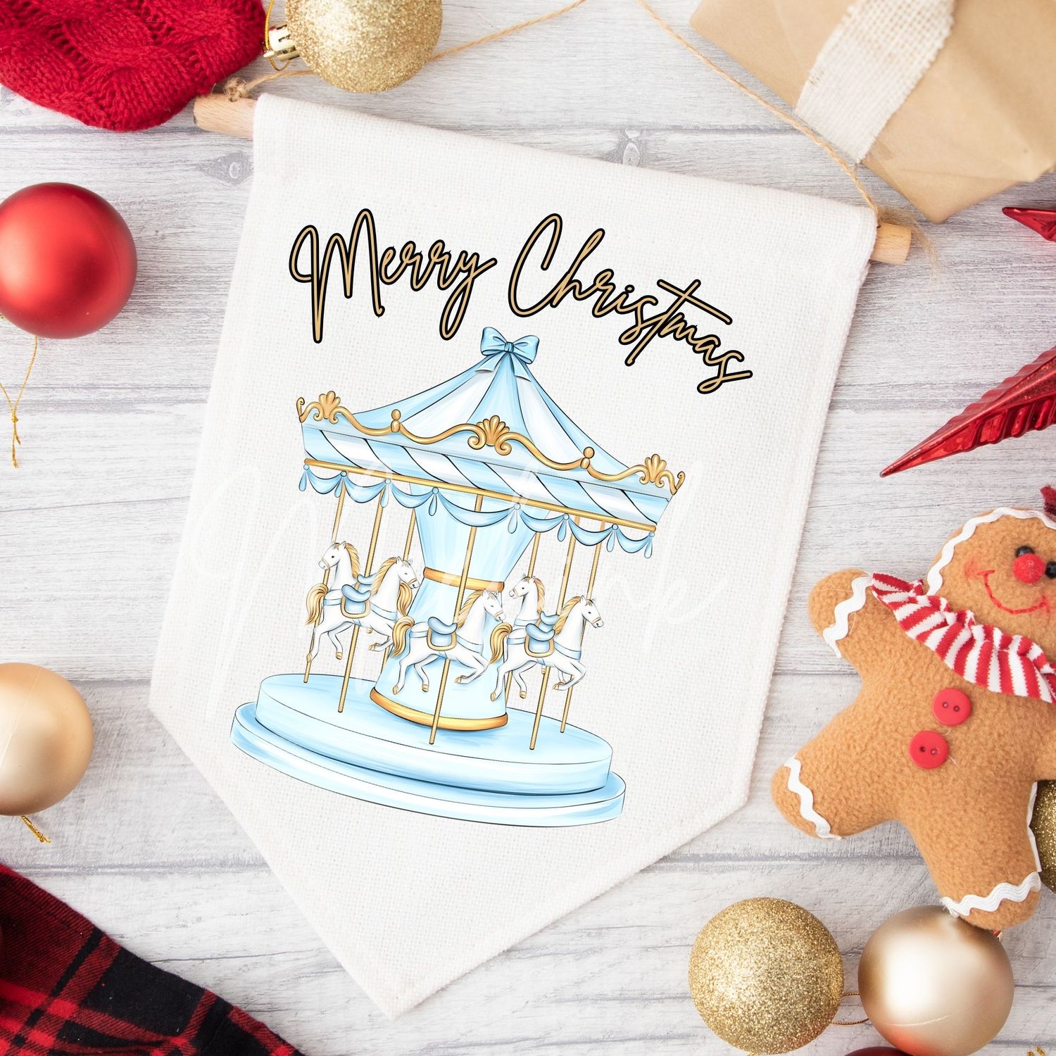 Blue Merry Go Round Christmas UVDTF or DTF Decal