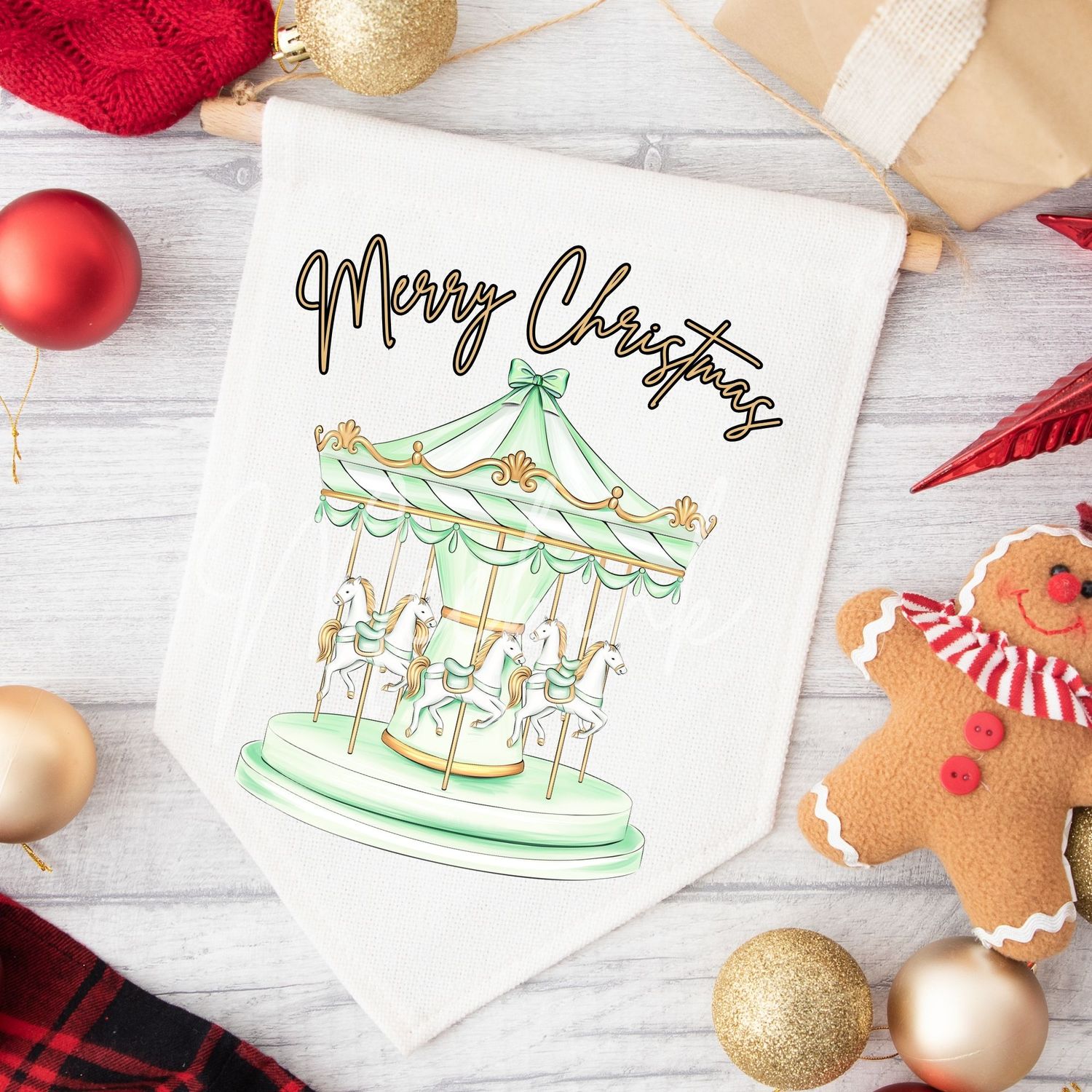 Green Merry Go Round Christmas UVDTF or DTF Decal