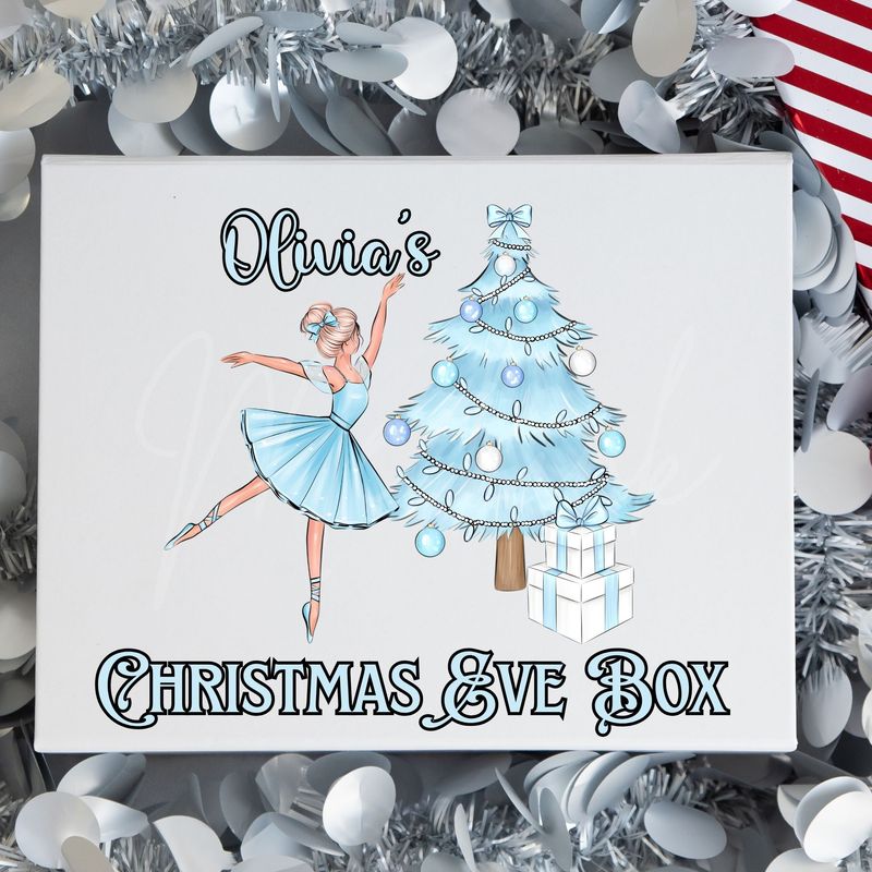 Personalised Blue Ballerina Christmas Eve Box UVDTF or DTF Decal