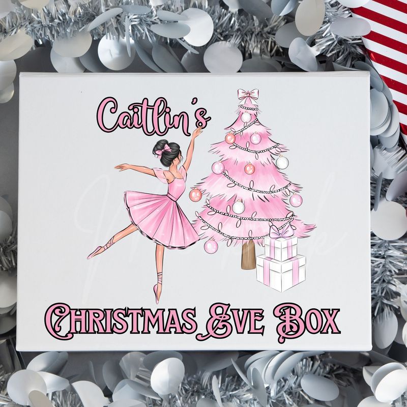 Personalised Pink Ballerina Christmas Eve Box UVDTF or DTF Decal