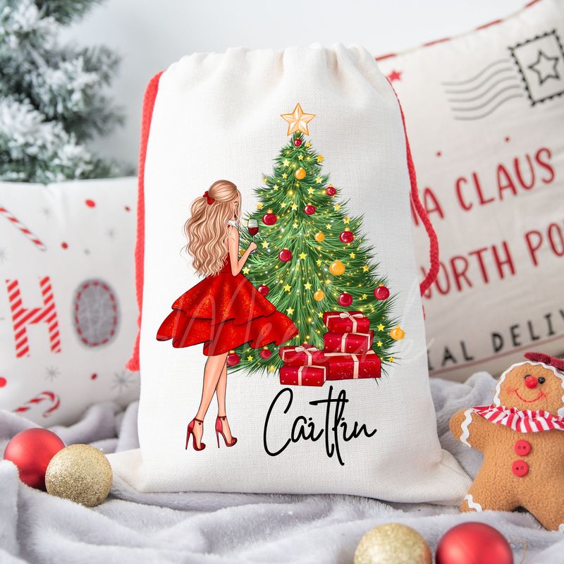 Christmas Girl With Or Without Wine Glass Personalised DTF Decal