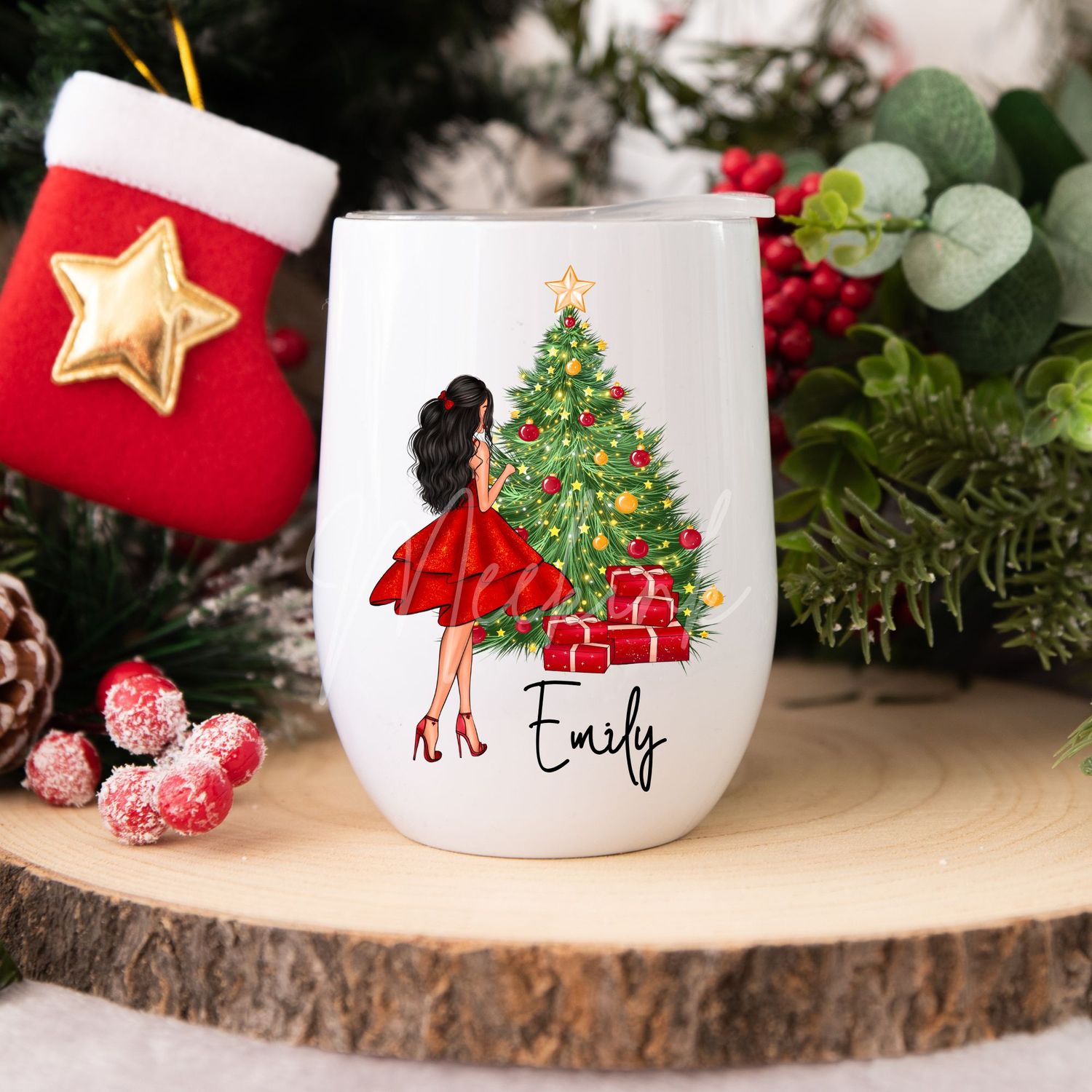 Christmas Girl With or Without Wine Glass Personalised UVDTF or DTF Decal