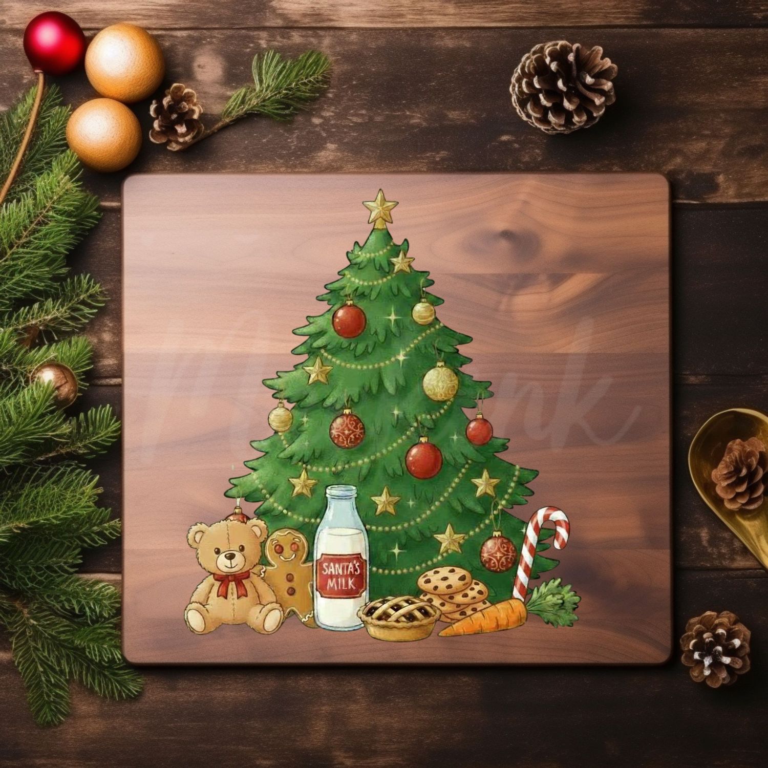 Santa&#39;s Milk &amp; Treats Christmas Tree Personalised UVDTF or DTF Decal