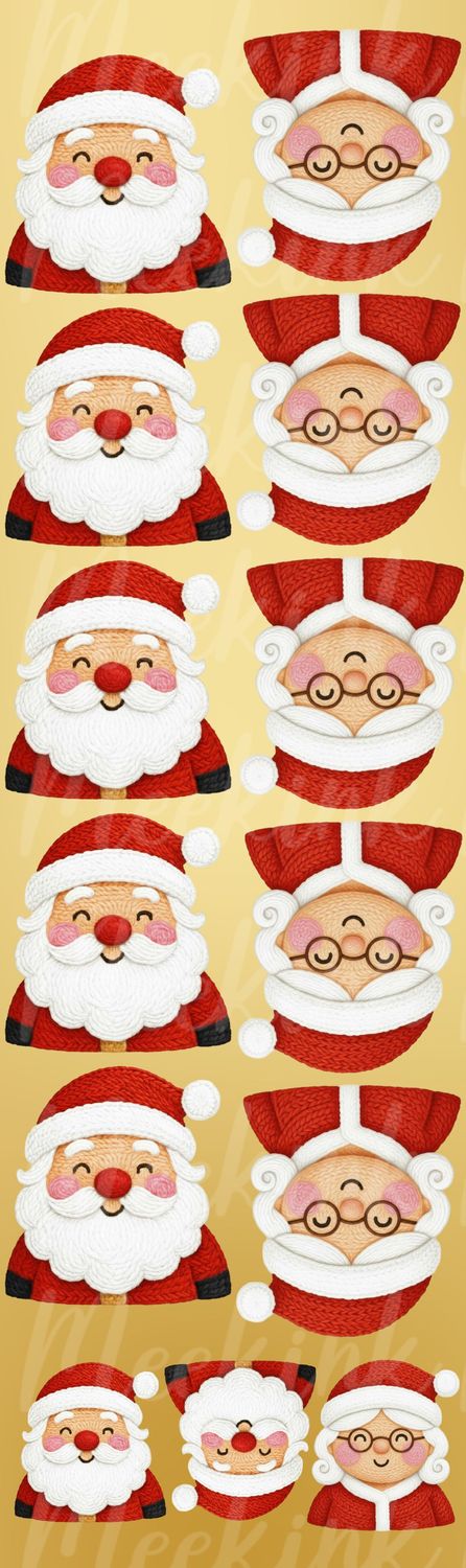 Mixed 13x Santa &amp; Mrs Claus Faux Embroidery Effect Meter Sheet DTF