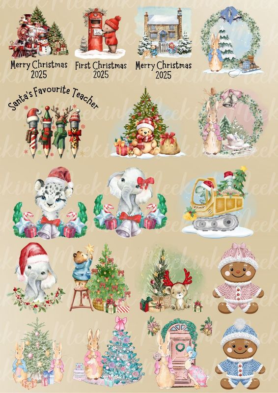 8cm Christmas Decals Sheet 8 Sublimation Print&#39;s