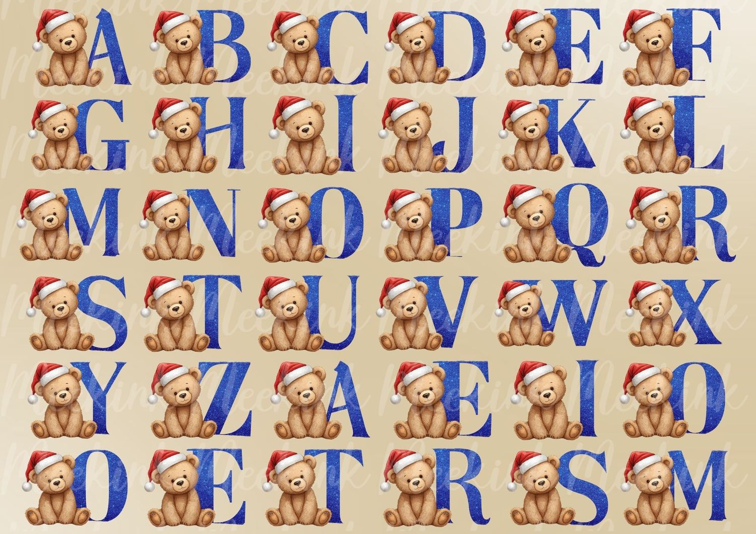 Teddy Alphabet Blue A4 Hair Bow DTF Decals