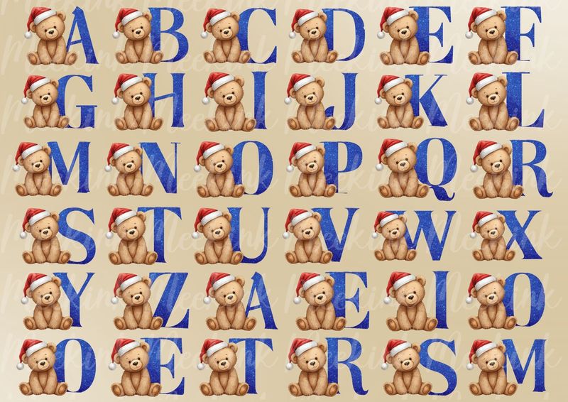 Teddy Alphabet Blue A4 Hair Bow DTF Decals