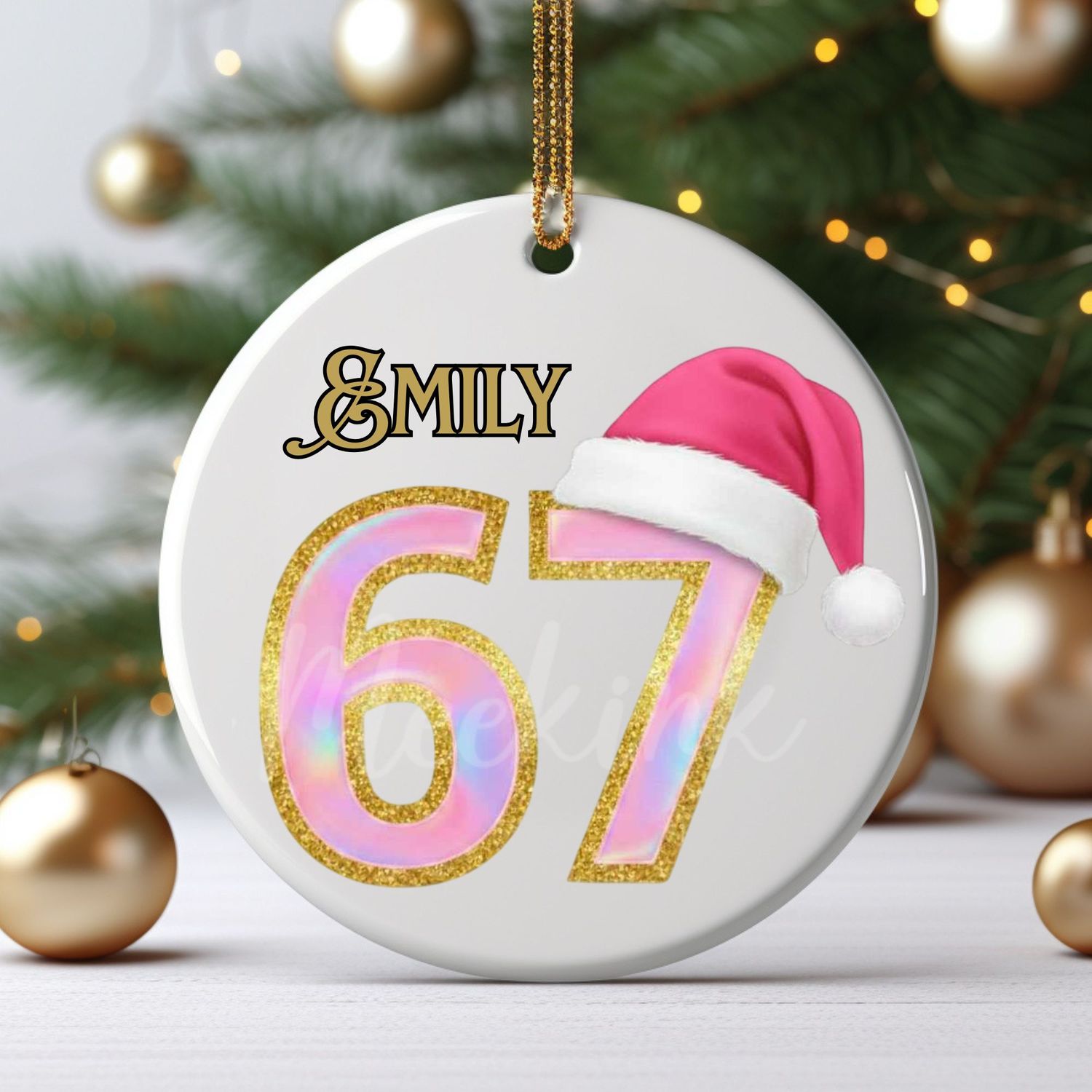 67 Pink Santa Hat UVDTF Decal