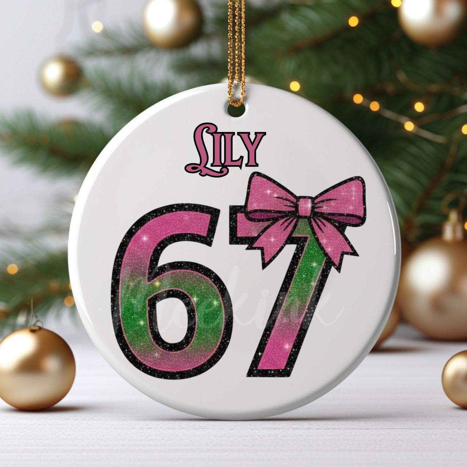 67 Pink &amp; Green Bow UVDTF Decal