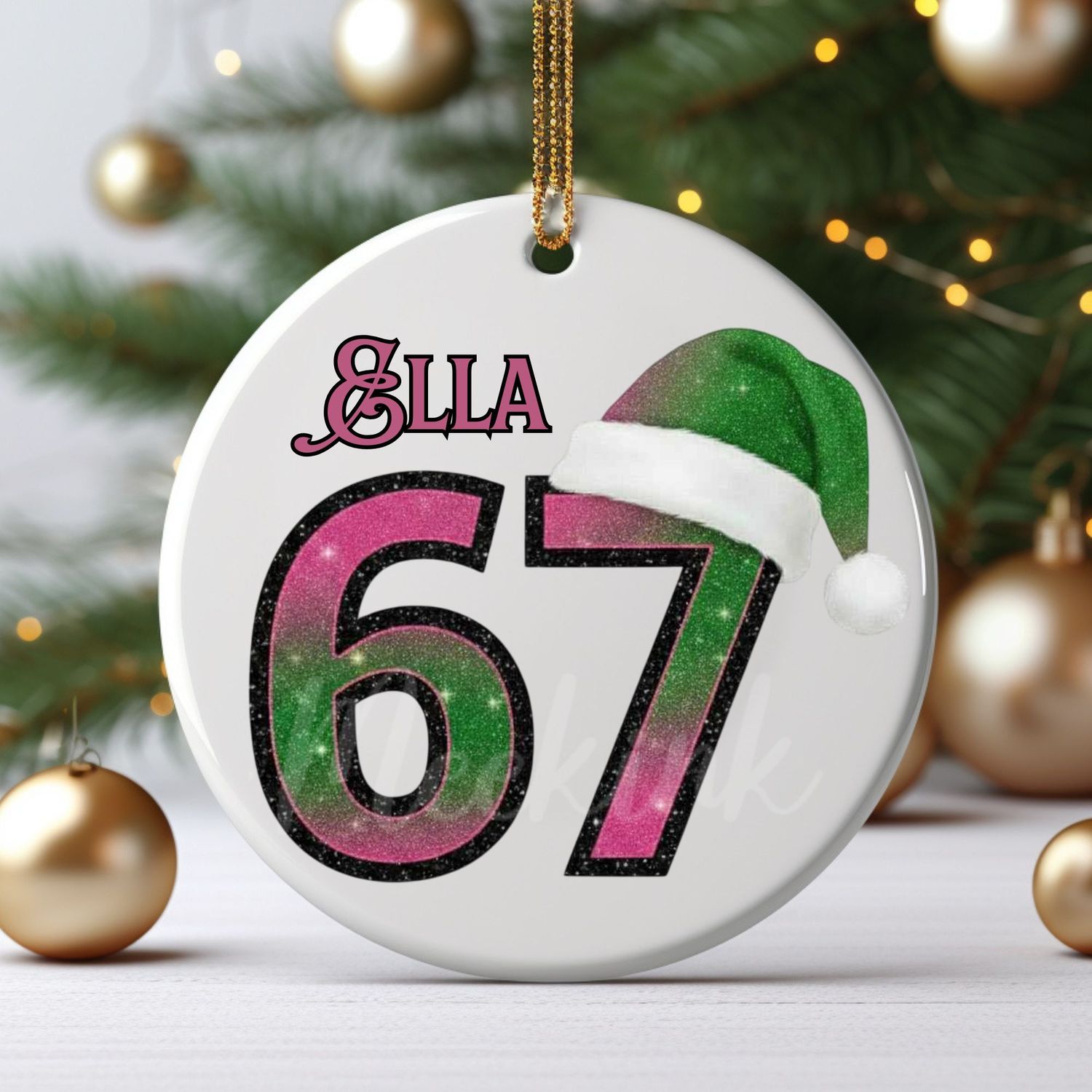 67 Pink &amp; Green Santa Hat UVDTF Decal
